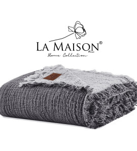 Муслінове покривало La Maison 230×240 Selin Antrasit – Ekru