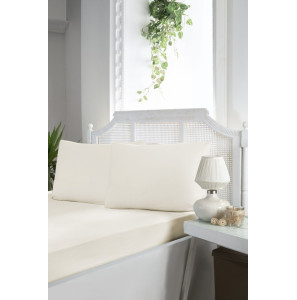 Сатинове простирадло 160х200см на гумці з наволочками First Choice Cream