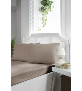 Сатинове простирадло 160х200см на гумці з наволочками First Choice Mink