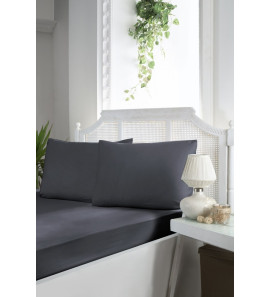 Сатинове простирадло 180х200см на гумці з наволочками First Choice Dark Grey