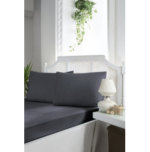 Сатинове простирадло 180х200см на гумці з наволочками First Choice Dark Grey