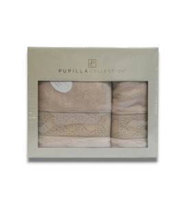 Набір бамбукових рушників Pupilla Love 2 шт(50х90см та 70х140см) Bej